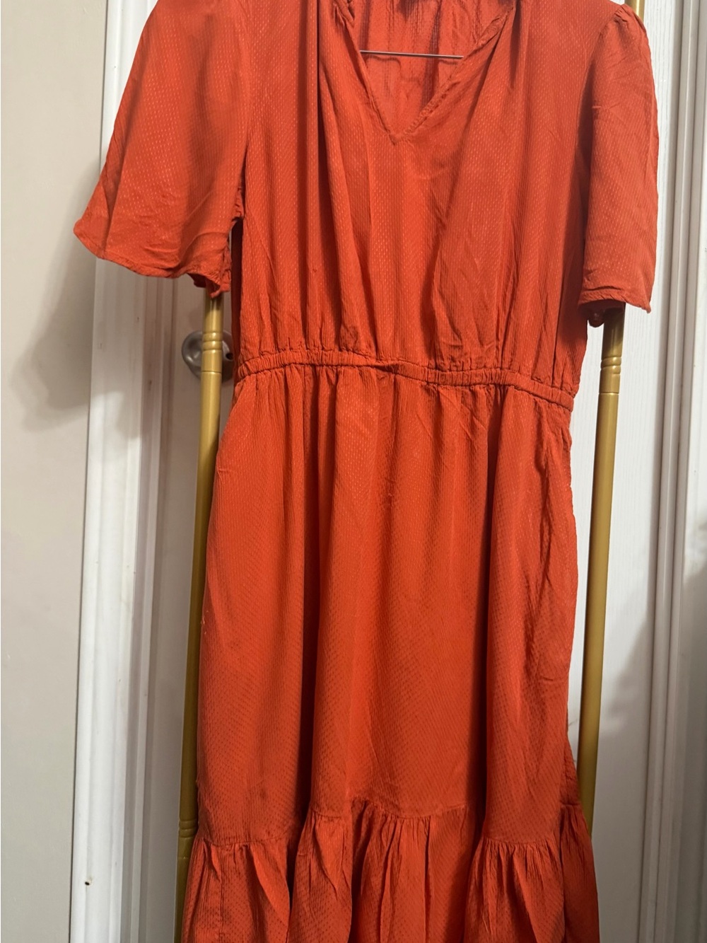 Girls Orange Short-Sleeve Tiered Dress